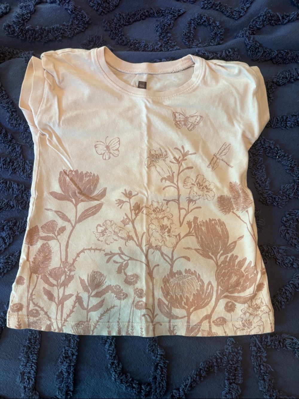 Tea Girls Floral Butterfly Tee - Cream with Dusty Rose Print